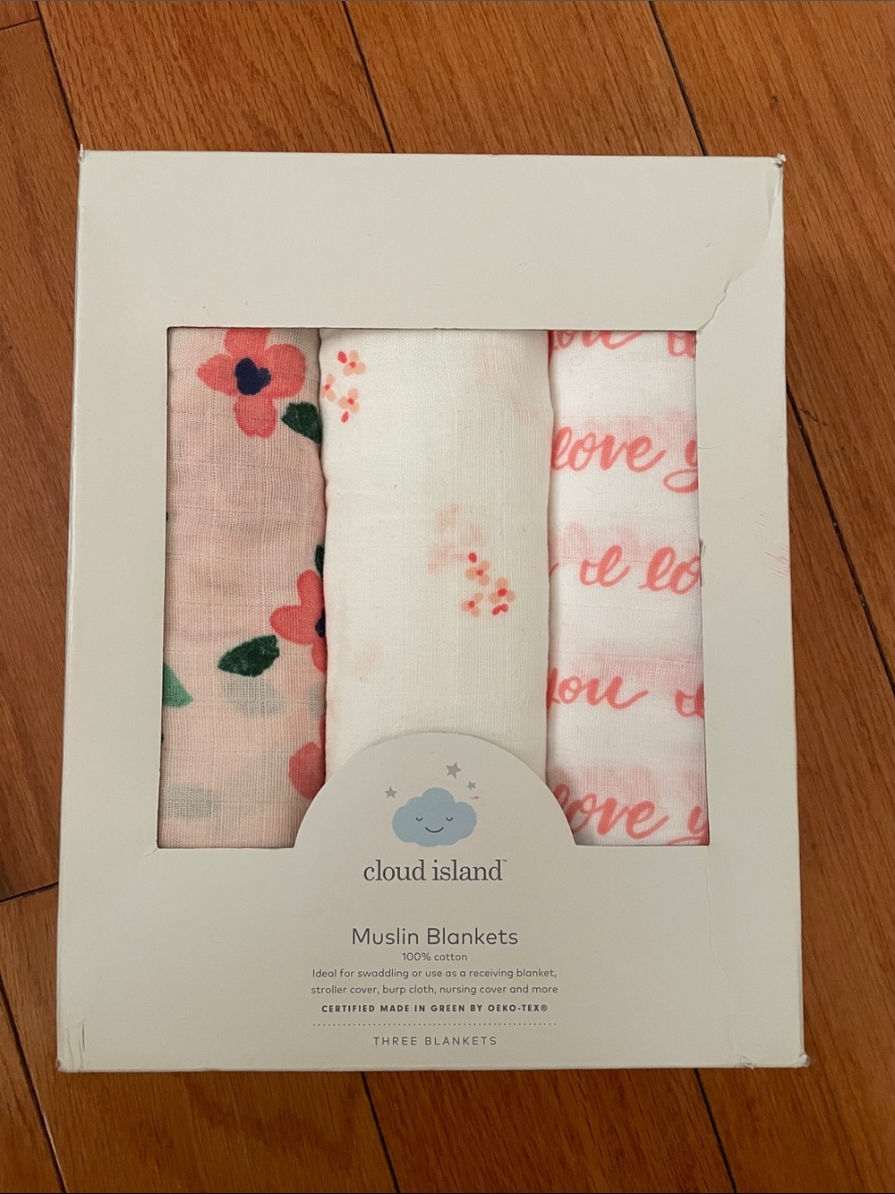 cloud island Pink Floral and Script Muslin Blanket Set